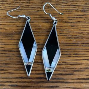 1980s Shell, Black and Silver Geometric Earrings